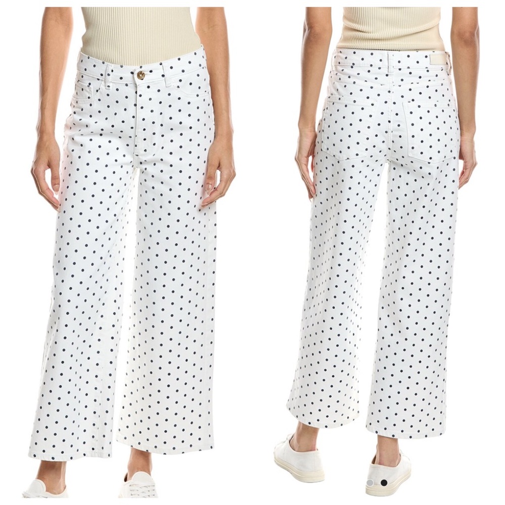 DL1961 Hepburn Wide Leg Crop Marine Navy Blue Polka Dot Summer Jeans Size 10/30